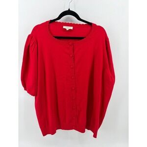 Vila Milano Sweater, Red Puff Sleeves Scalloped Trim Holidays Classic, 3X